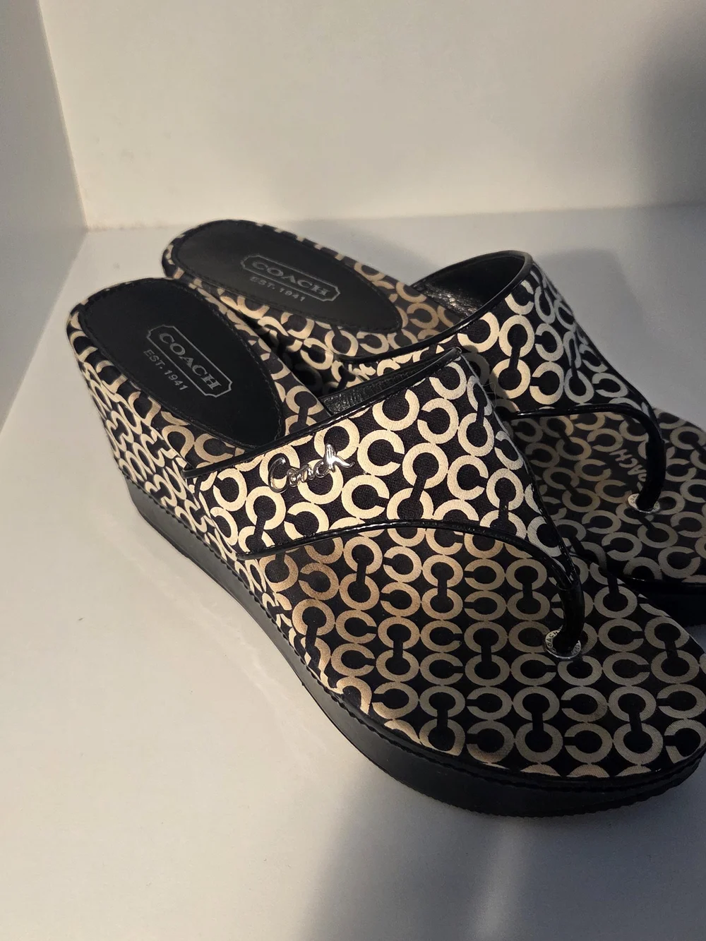 COACH Black & Beige Signature Pattern Women's Slide Sandals Size 6.5B